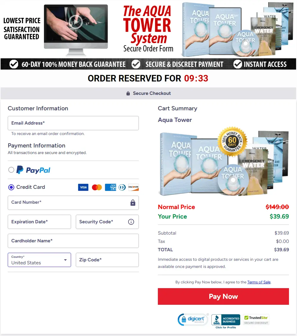 AquaTower Checkout Page